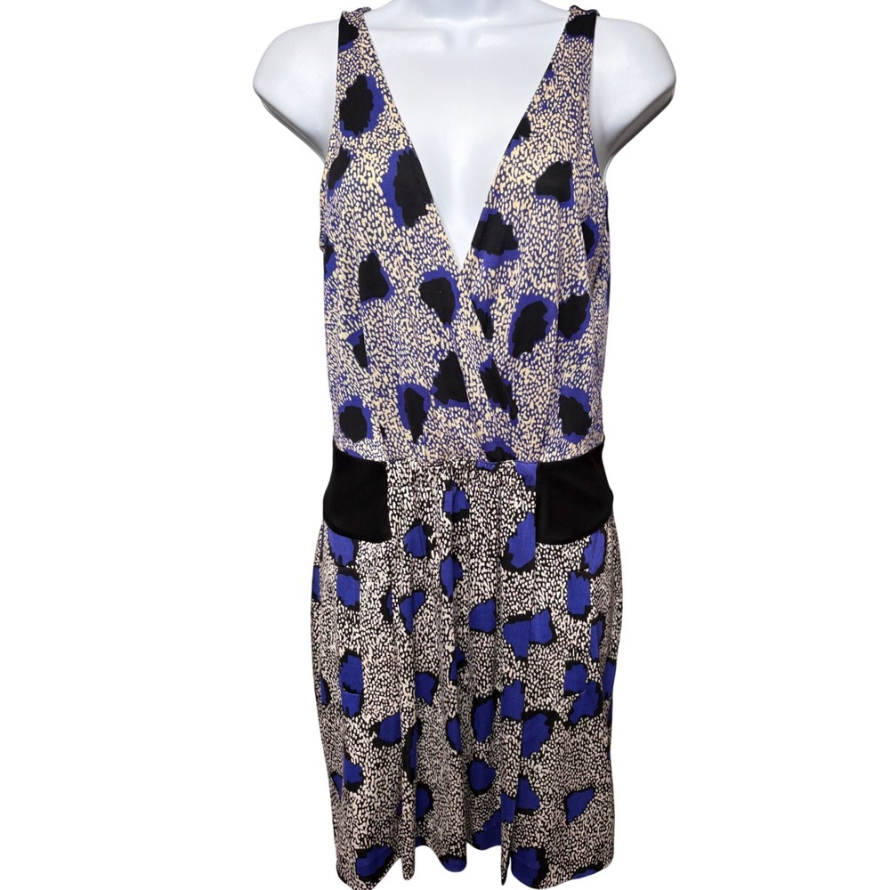 DIANE‎ VON FURSTENBERG Womens Blue 100% Silk Animal Print Mini Dress w/Pockets 6